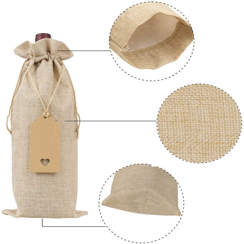 Picture of Burlap Red Wine Bags 12 Sets Burlap Wine Bag Tags Linen Red Wine Wine Packaging Drawstring Flap Pocket Pantss in Stock