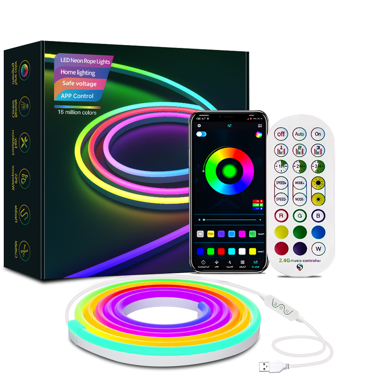 KESHU cross-border dedicated to 5V Bluetooth music magic horse racing neon lights 2 meters 5 meters DIY modeling silicone