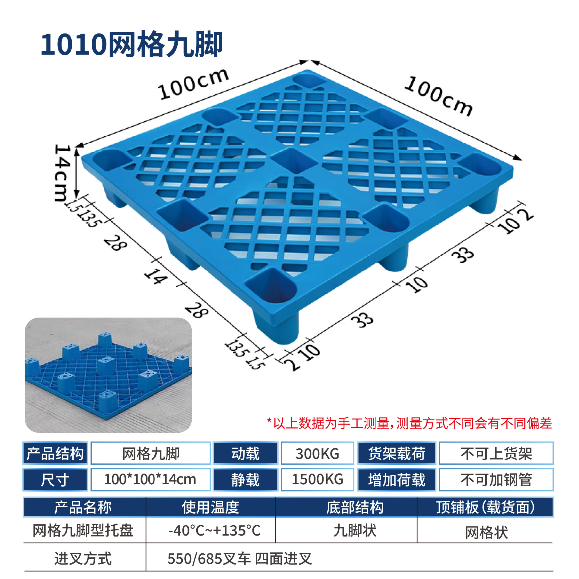 Picture of Plastic Pallet Nine-Foot Grid Forklift Pallet Warehouse Moisture-Proof Floor Board Logistics Pallet Plastic Pallet Manufacturer
