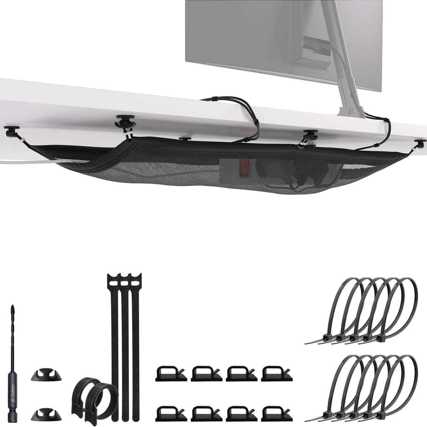 Desk bottom set wire finishing kit cable manager under the table net bag wire storage finishing Winder