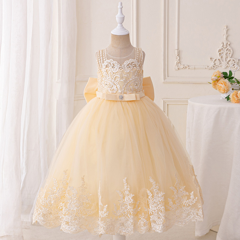 Picture of New Birthday Party Sleeveless Girls Dress Pattern Mesh Princess Dress Wedding Bow Children's Dress Dress