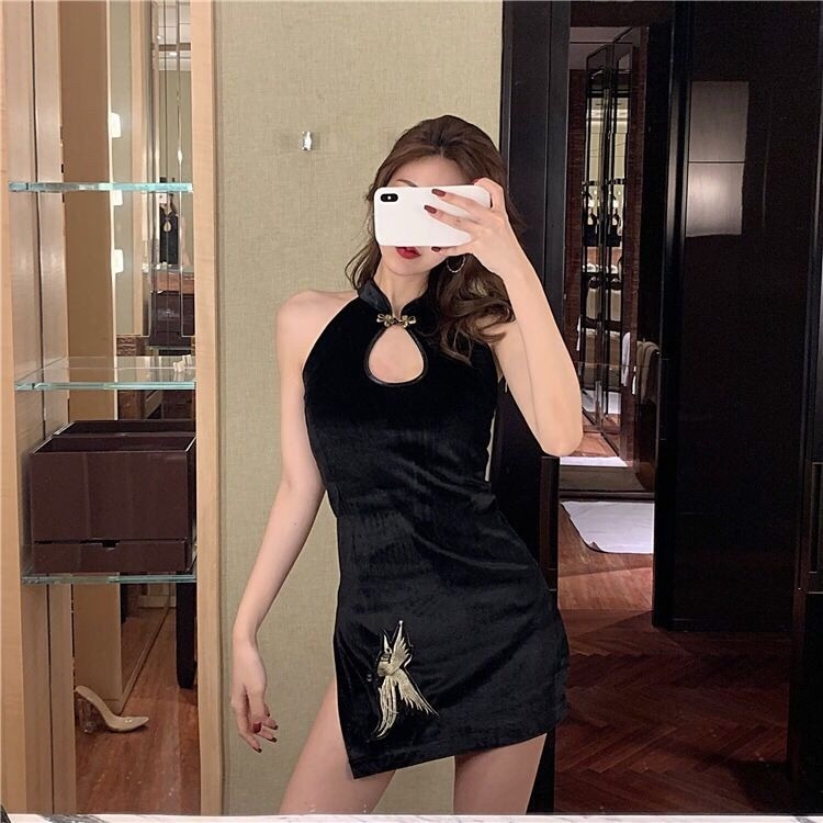 Picture of Sexy nightclub slimming bar disco improved cheongsam slim hip slit dress women's 2023 Summer new fashion