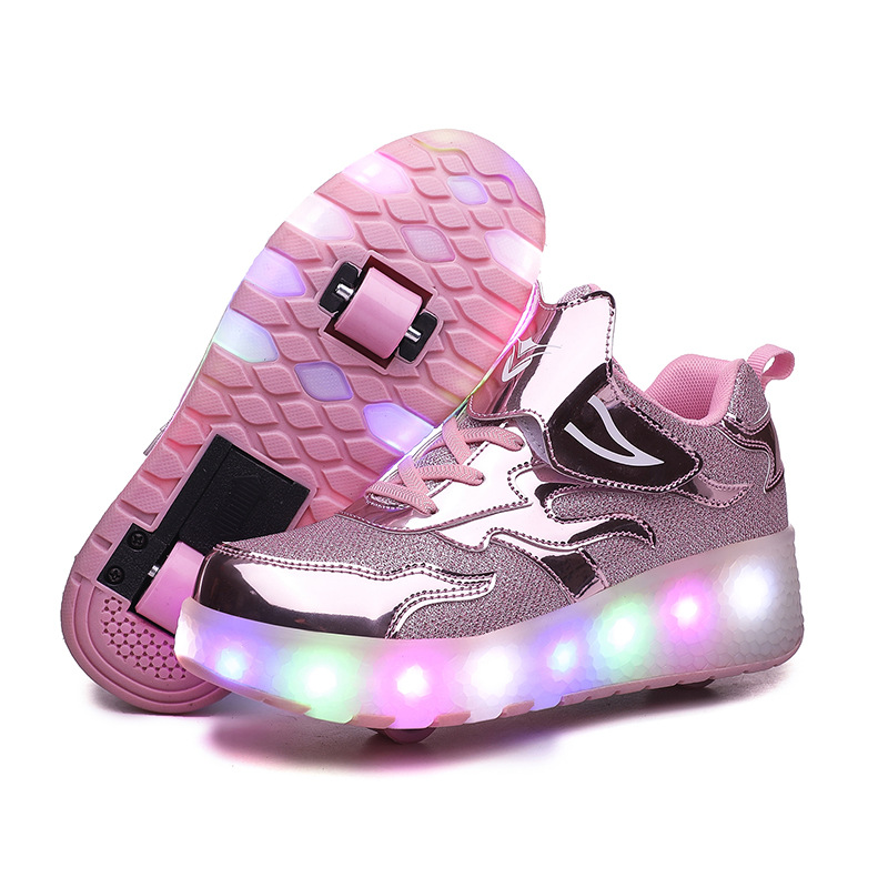 Picture of Cross-border foreign trade heywalk shoes for boys and girls four-wheel double-wheel LED flashing light luminous automatic invisible pulley skates