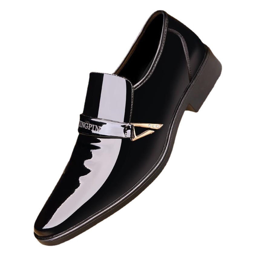 2025 Spring New Men's Leather Shoes Korean Style Fashion Casual Shoes Glossy Patent Leather Business Men's Shoes Cross-Border Wholesale