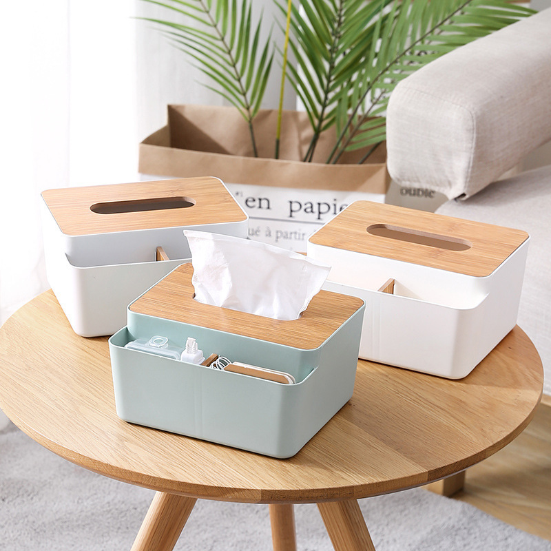 Picture of Wooden Cover Tissue Box Household Wooden Cover Desktop Paper Box Bathroom Living Room Remote Control Tissue Storage Box