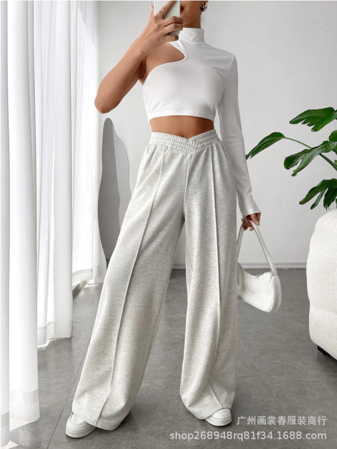 Picture of 2023 AliExpress Cross-border Women's Loose Casual Pants Comfortable Home Pants Solid Color Casual Wide Leg Sports Pants