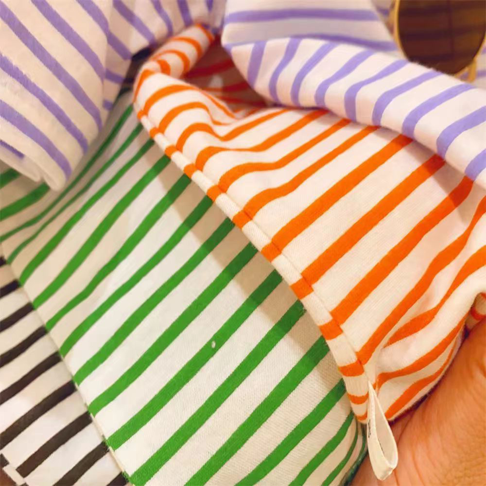 Picture of Girls Summer Short-sleeved 2024 New Cotton Striped Round Neck Casual T-shirt Baby Thin Half-sleeved Base Shirt Trendy