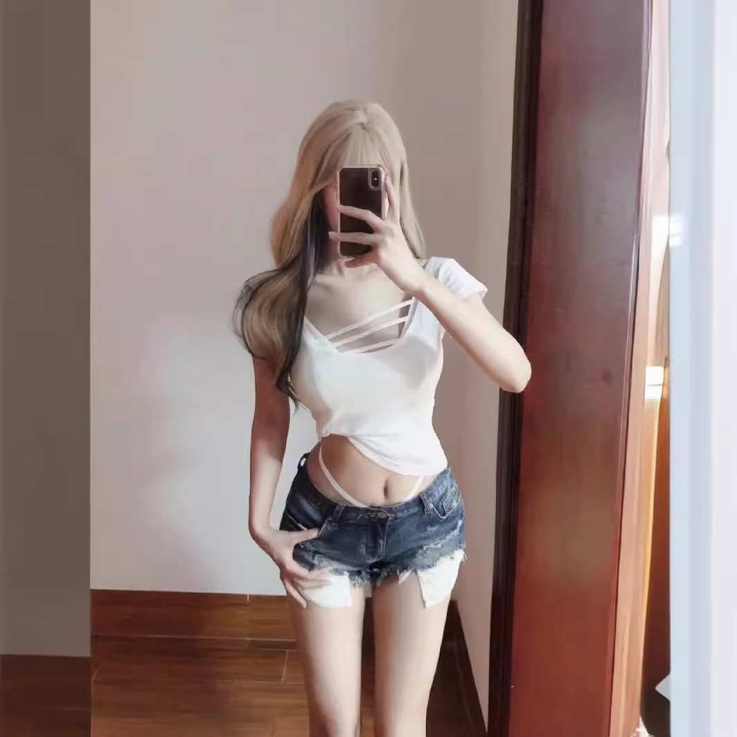 American Style Spice Girl Vintage Washed Ripped Denim Shorts Women's Summer High Waist Slimming Hip Wide Leg Hot Pants Trendy