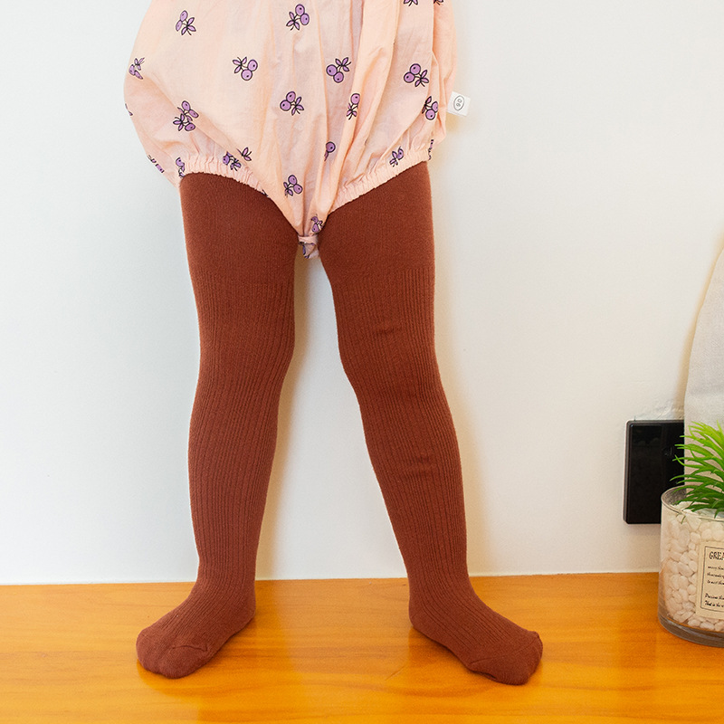 Picture of Children's Pantyhose Autum Pure Color Girls' Pantyhose Baby Socks Kidsren 0-4 Years Old Combed Cotton One-Piece Pantyhose