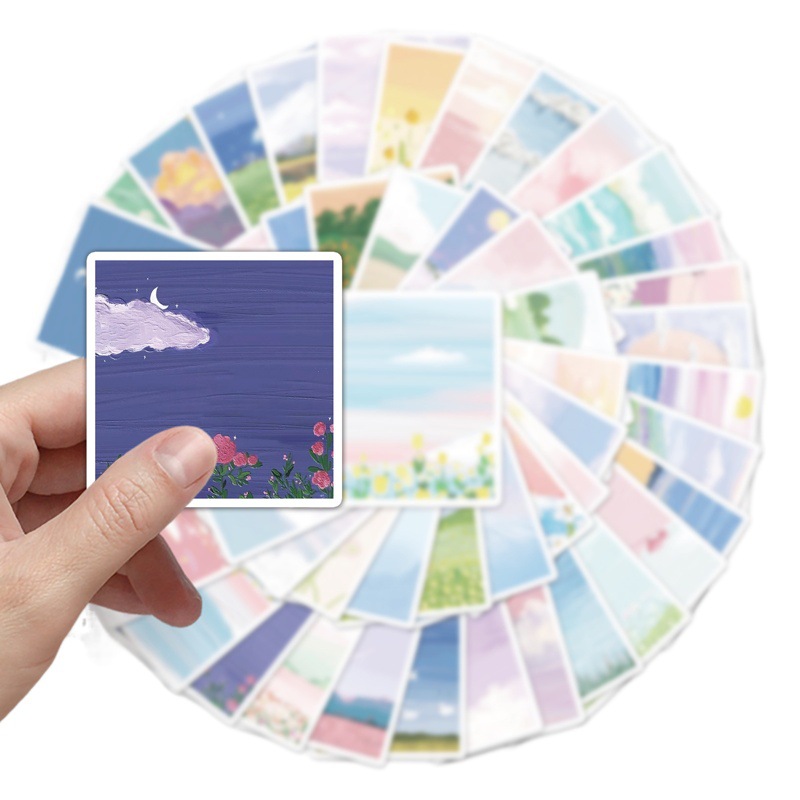 50 pieces of landscape oil painting graffiti personality ins wind small fresh DIY scooter hand book mobile phone luggage sticker