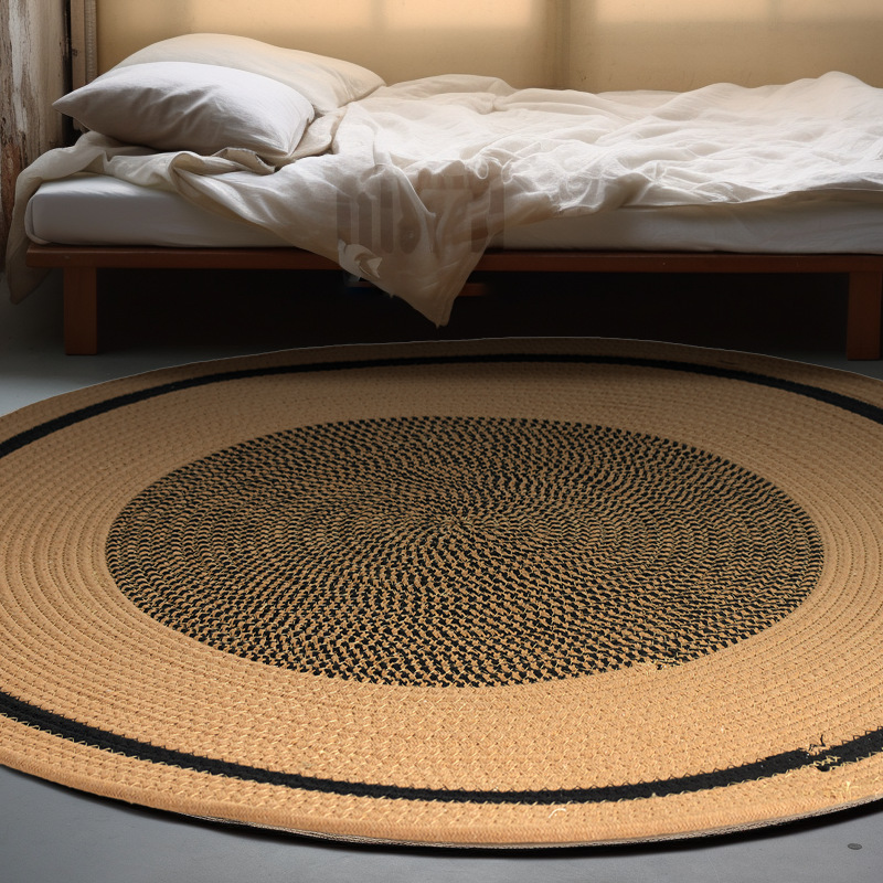 Picture of Cotton Rope Woven Floor Mat Living Room Coffee Table Round Floor Mat 120cm Bedroom Bedside Blanket Clothing Store Decoration Simple