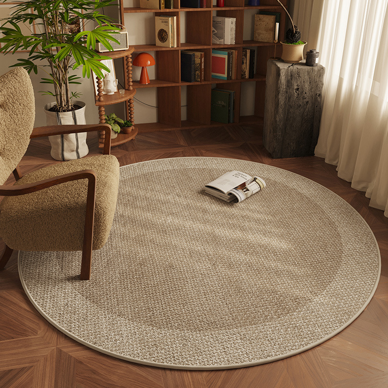 Picture of Log style solid color round carpet living room cloakroom bedroom floor mat swivel chair sound insulation mat balcony dressing table mat