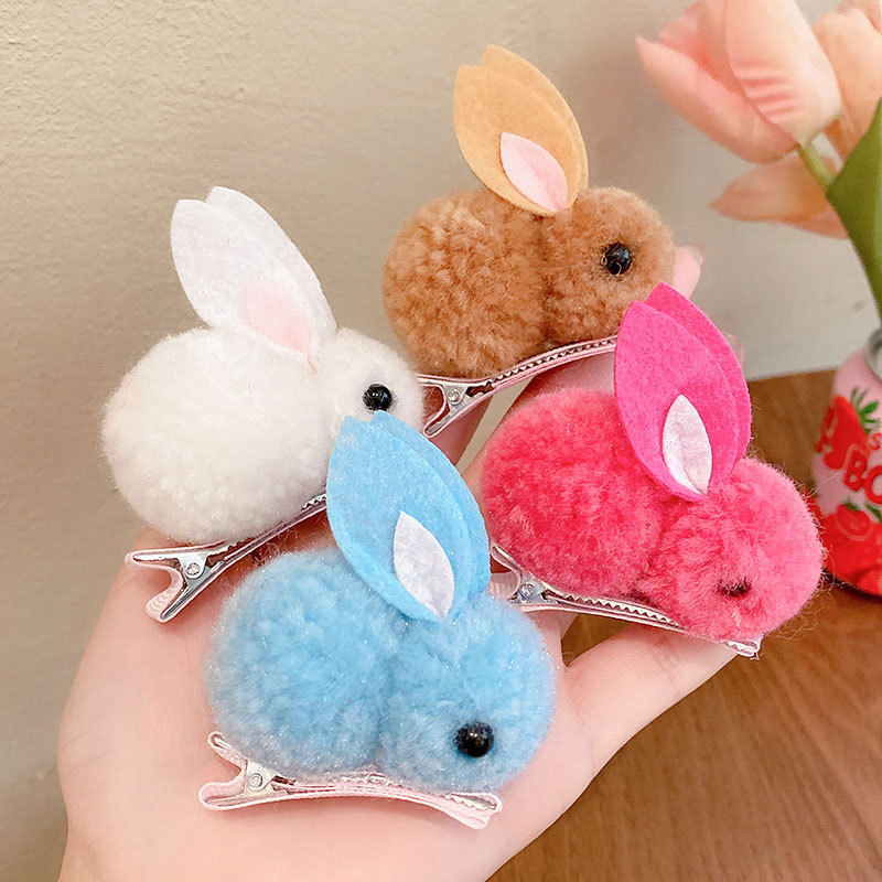 Picture of Children's Hairpin Girl Cute Super Cute Three-dimensional Rabbit Plush Hairpin Girl's Hair Hair Accessories for Autumn and Winter