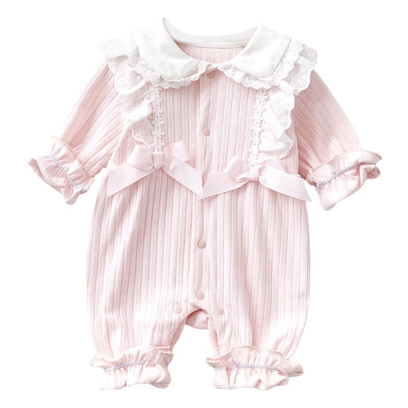 Baby Children's Clothing 2022 Autumn New Baby Girl Long Sleeve Cotton Lace Collar Climbing Suit for Newborns