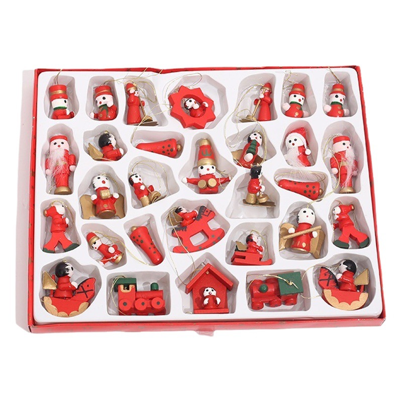 Cross-border Christmas tree decorations Christmas wooden cartoon pendant Old Man puppet doll color boxed gift wholesale
