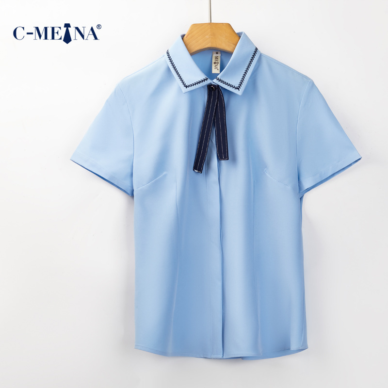Picture of Summer New White Women's Short-Sleeved Chiffon Blouse, Elegant and Slim-Fit for Commuting, Fashionable and Stylish