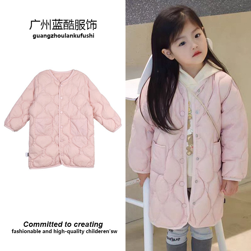 Picture of Girls' Light and Versatile Imitation down Jacket Long and Short 2024 Autum New Kidsren's Korean Fashionable Pure Color Jacket