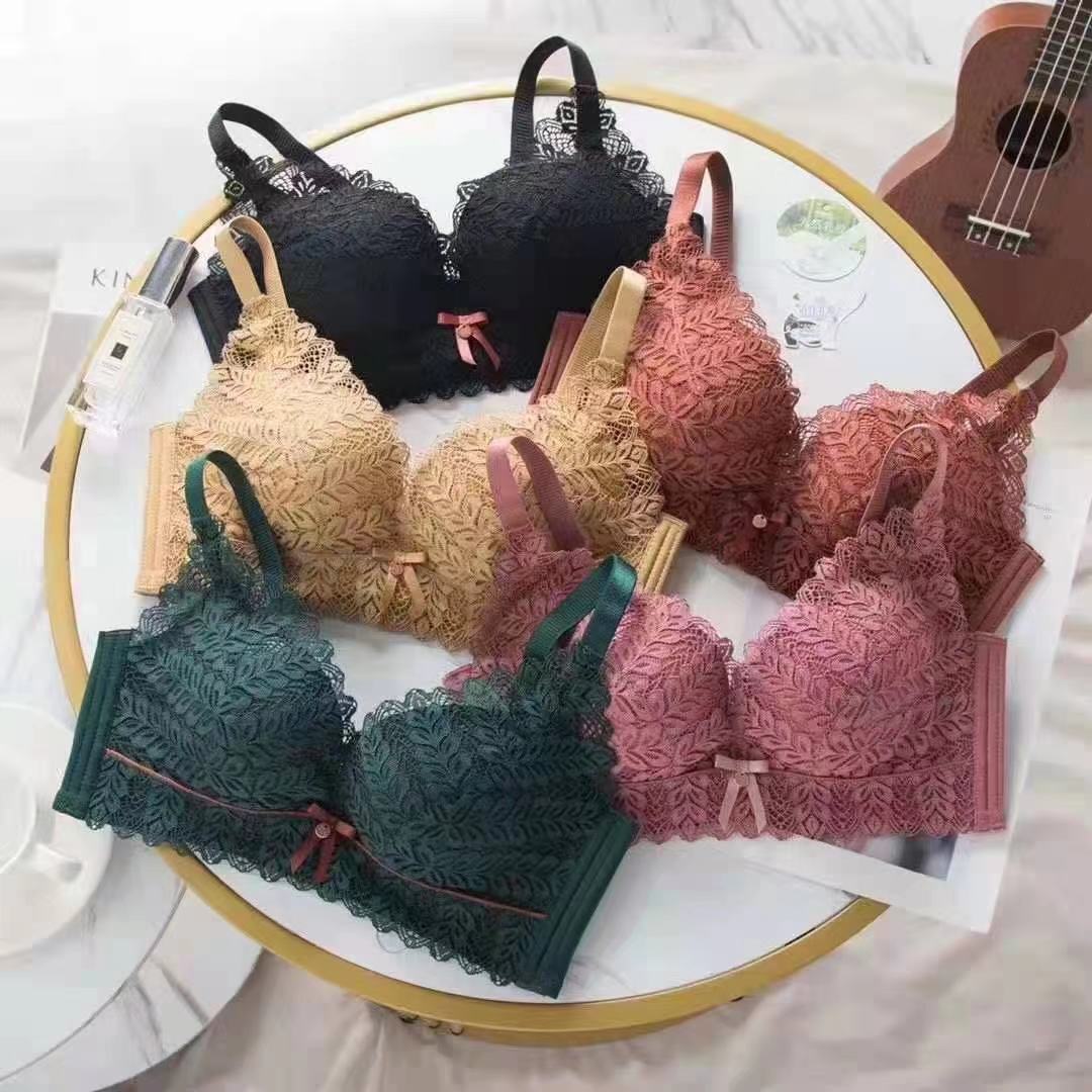 New Latex Underwear Push-up Side-closing Adjustable Accessory Breast Rings-free Small Chest Lace Beautiful Back Breathable Bra