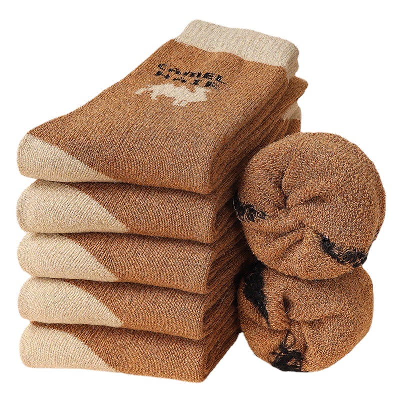 Wool socks autumn and winter super thick tube socks unisex plus velvet warm towel camel felt Gada socks