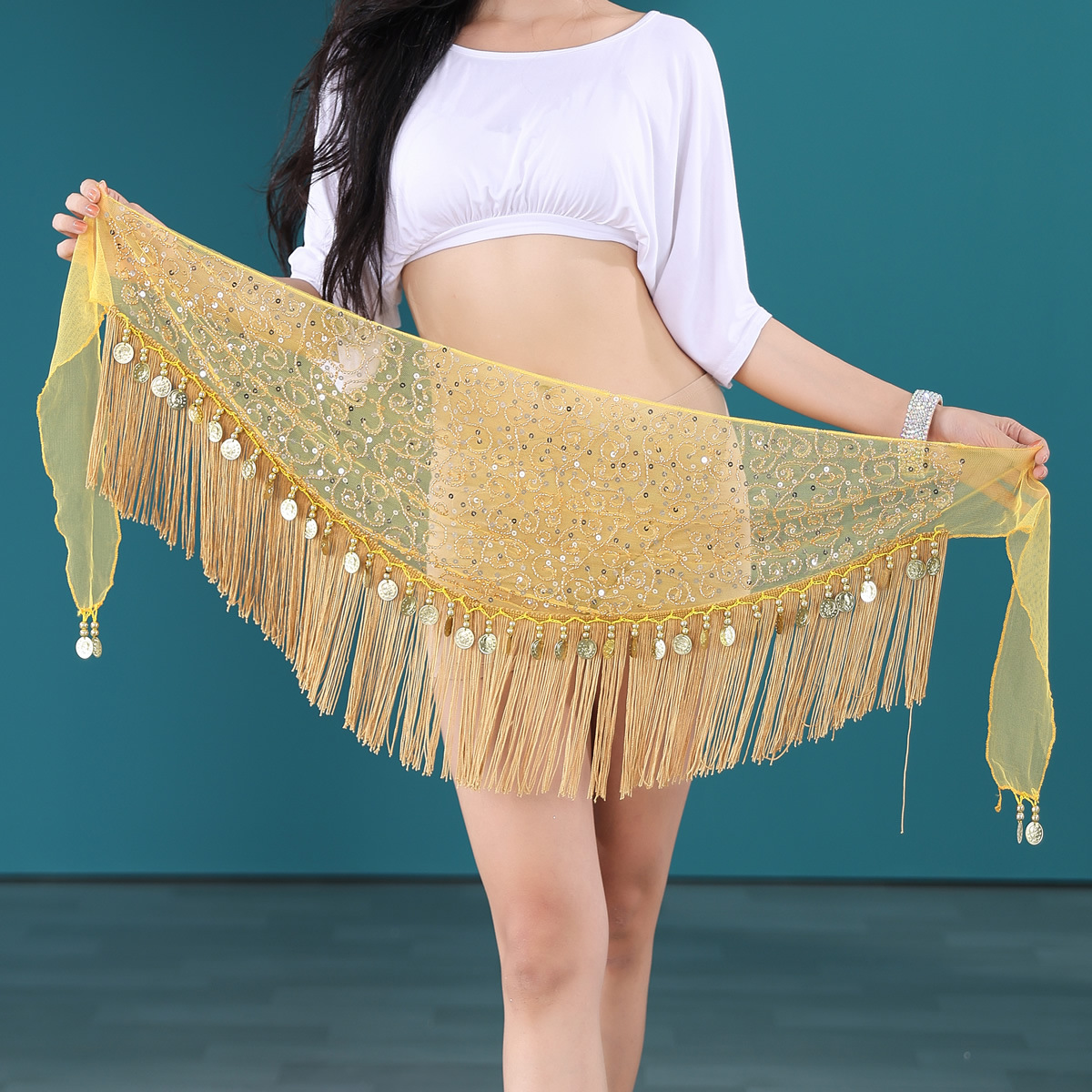 Picture of Belly Dance Waist Chain Women's Practice Clothes Hip Towel Beginner's Triangle Towel Bead Embroidered Tassel Belt Waist Seal Y1011