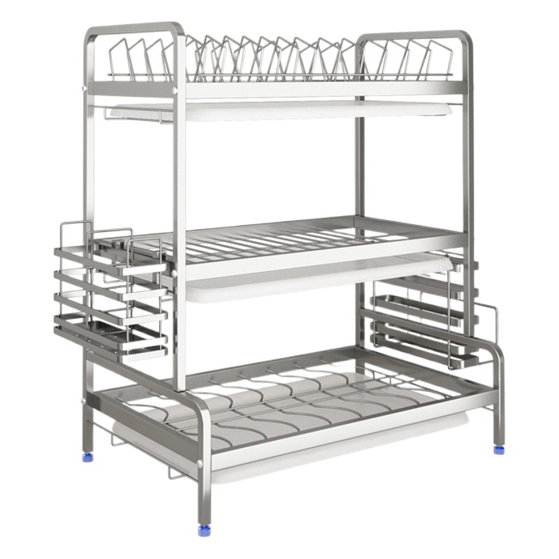 Picture of 201 Stainless Steel Kitchen Dish Rack Drain Rack Tableware Storage Rack Household Multi-Functional Countertop Cupboard Rack