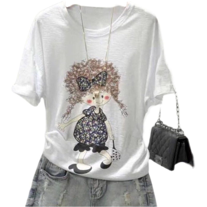 [Quality Slub Cotton] A variety of optional new short-sleeved printed T-shirt women's loose all-match Korean summer top tide