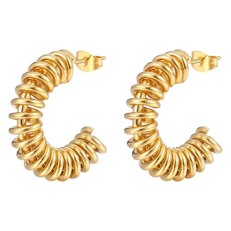 European and American Twist Personalized Stainless Steel Spring Earrings Niche Design Women's Titanium Steel Simple Earrings Ear Jewelry Wholesale