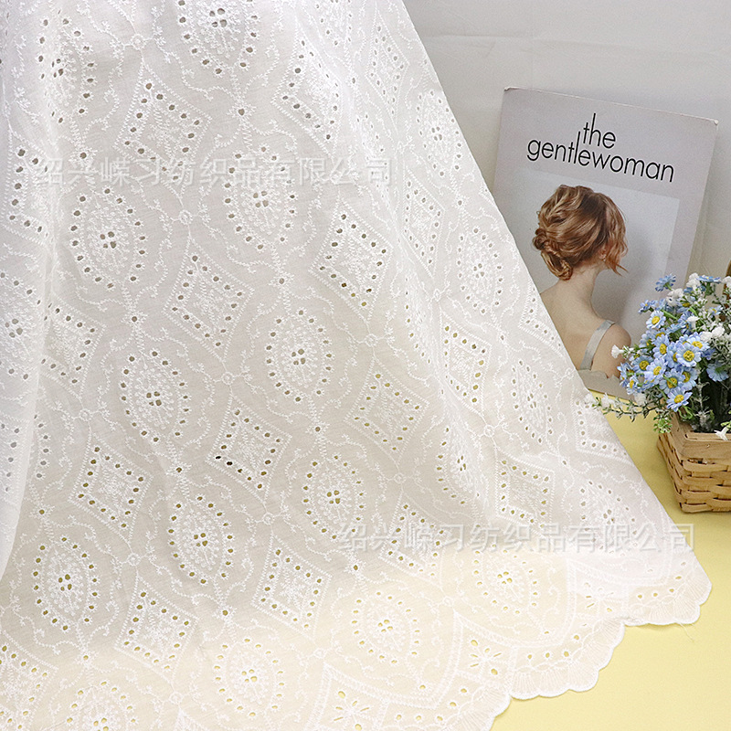 Picture of in stock variety of pure cotton hollow embroidered fabric bilateral positioning perforated spring and summer children's clothing dress white embroidered fabric