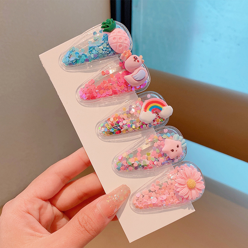 Picture of Children's Hairpin Girls' Headwear Side Side Bangs Clip Kids Baby's quicksand Clip Princess Cute Broken Hairpin bb Clip