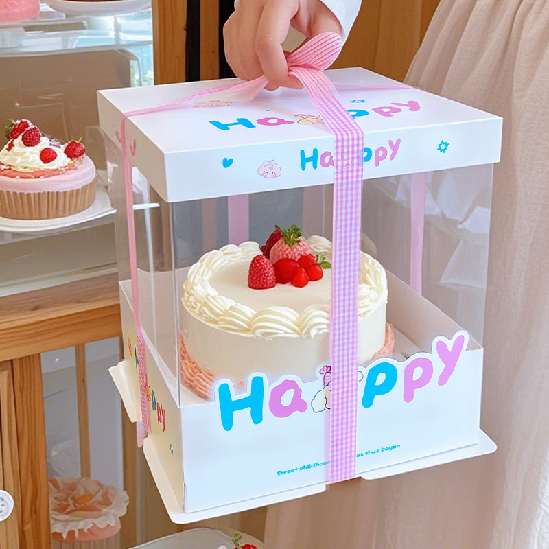Fully Transparent Birthday Cake Box 4/6/ 8inch Heightened and Thickeneded Baking Packaging Box Internet Celebrity Cartoon Cake Packaging Box