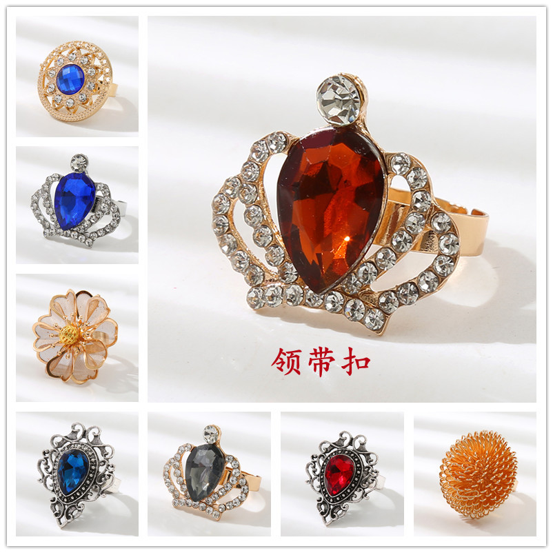 Men's Fashion Tie Accessories Silk Towel Buckle Personalized Crown Tie Buckle Water Drop Flower Ball DIY Tie Hoop