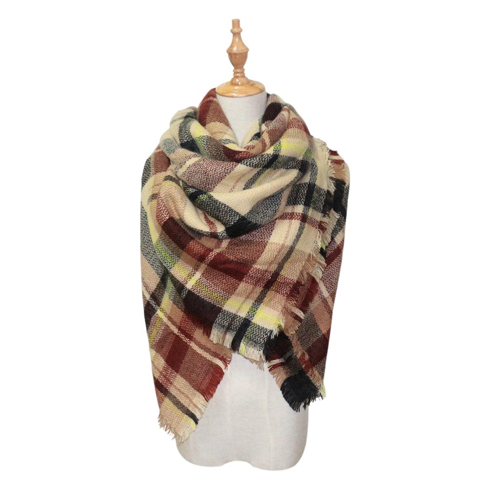 Cross-Border European and American Autumn and Winter Colorful Imitation Cashmere Plaid Square Scarf Plus Double-Sided Brushed Scarf and Shawl