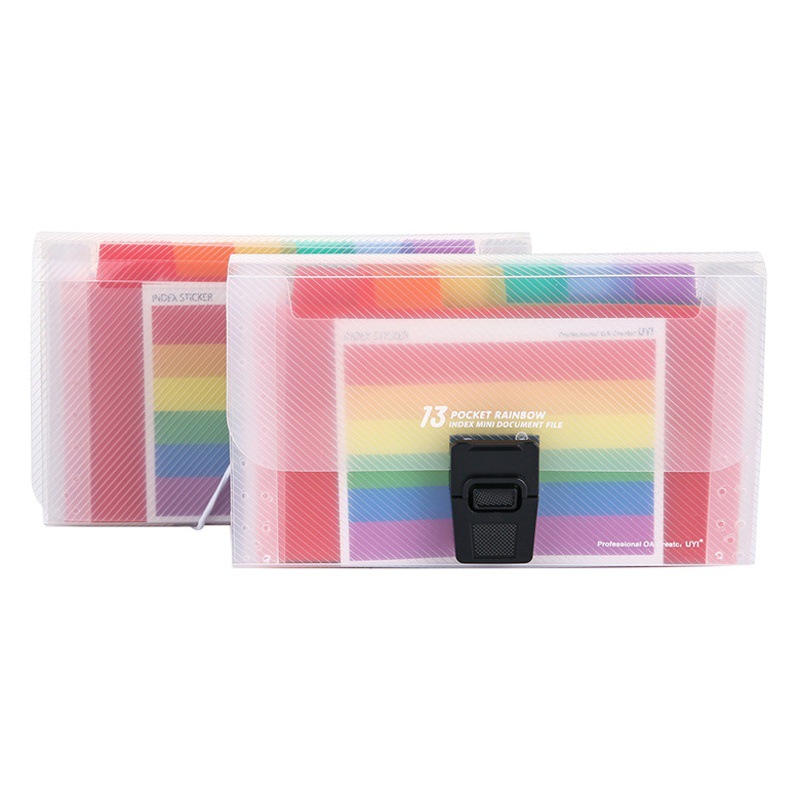 A6 Rainbow Mini Organ Bag 13-Grid Multi-Layer Classification Folder Bills Buckle Lanyard Document Information Kit