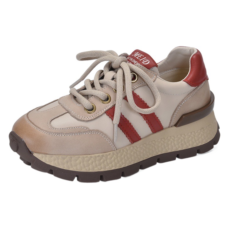 [Event Price 118] Sports Shoes for Women, Retro Low-Top Versatile Casual Shoes, Genuine Leather Mid-Heel Women's Trendy Shoes
