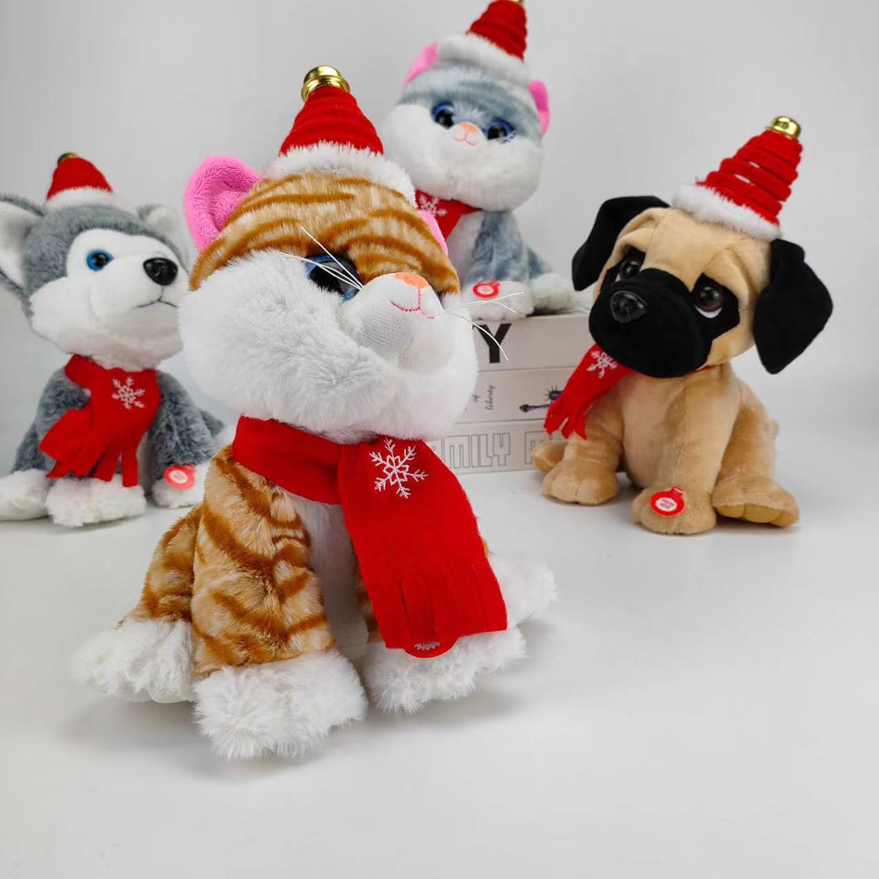 Christmas electric plush toy gift will sing and dance spin learn to talk Christmas cat dog husky toy