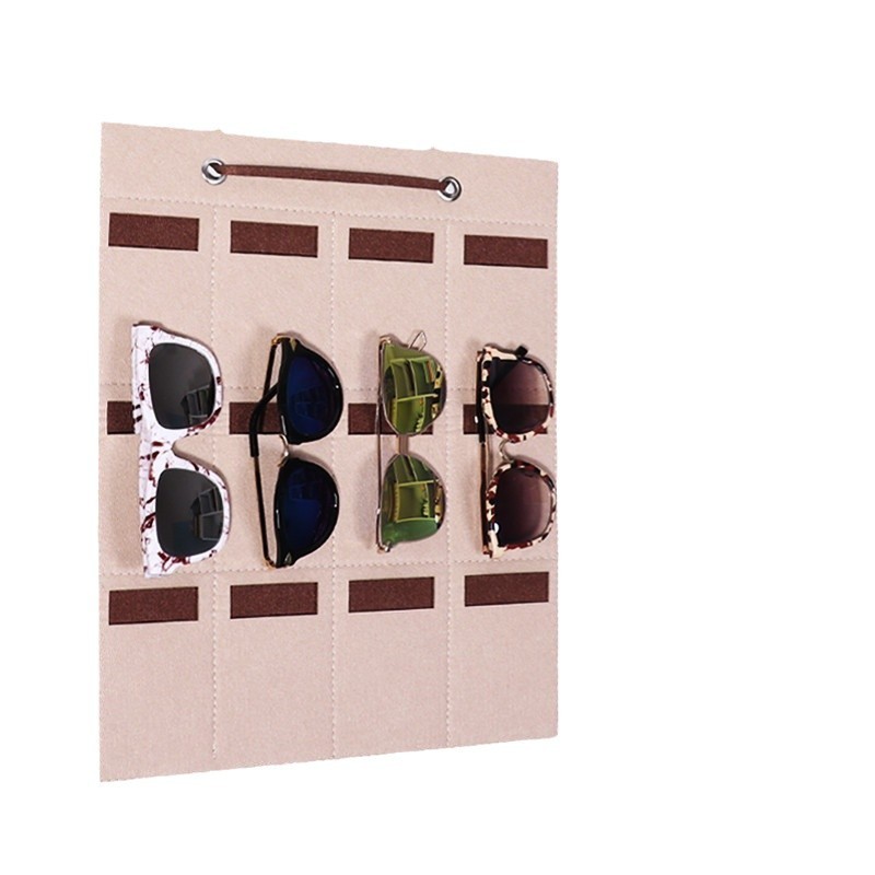 Picture of Foreign Trade Wall-Mounted Sunglasses Storage Box Glasses Storage Hanging Bag Multi-Grids Jewelry Accessories Felt Sunglasses Storage Bag