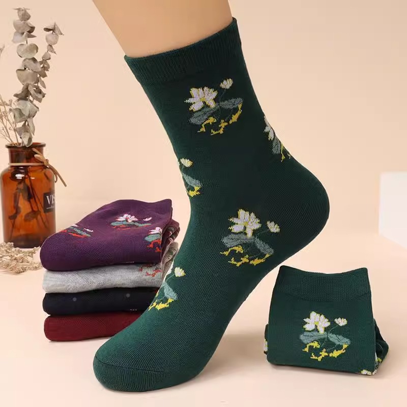 Zhuji socks women's mother socks deodorant spring and autumn Four Seasons wide mouth jacquard mid-calf socks middle-aged and elderly grandma women's socks