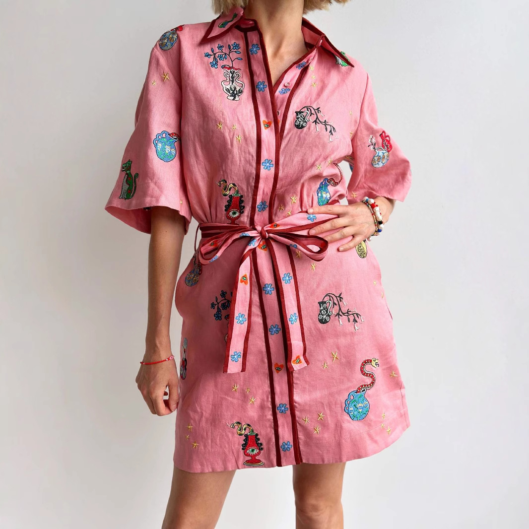 Europe and the United States cross-border 2024 new AliExpress independent station leisure fashion linen shirt cardigan temperament Joker dress