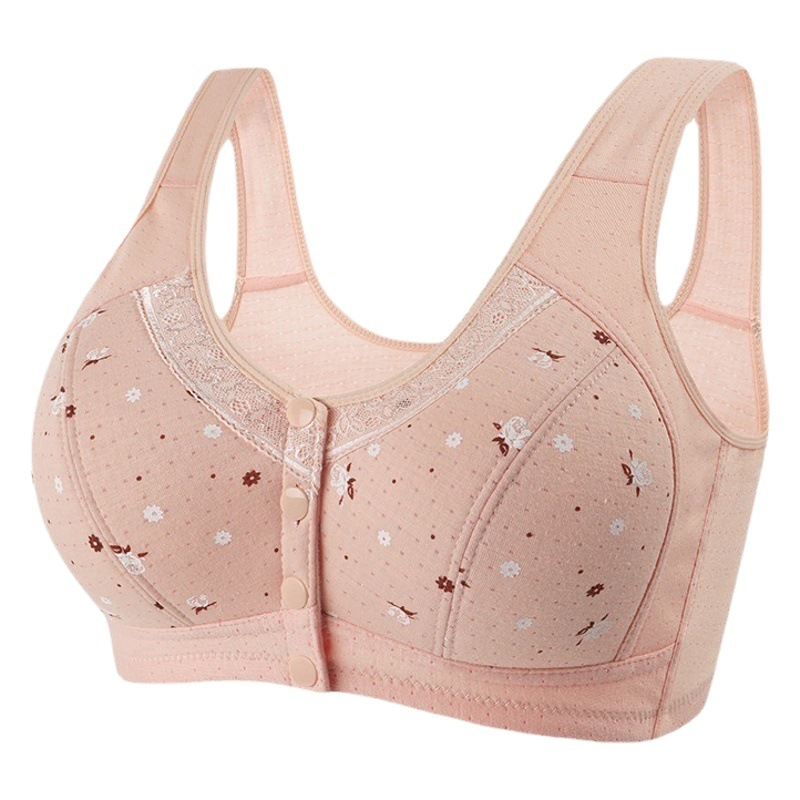 New No Steel Ring for Middle-aged and Elderly Vest Underwear Large Size Comfortable Skin-friendly Front Buckle Large Cup Bra No Sponge