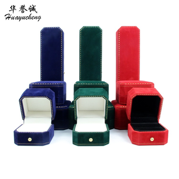Source Factory Octagonal Flannel Jewelry Box Gift Box Gold Button Gold Edge Jewelry Box Pendant Bracelet Ring Box