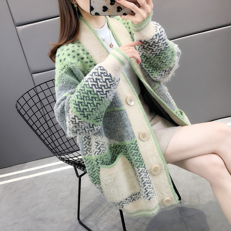 Picture of Mink velvet knitted cardigan coat spring and autumn 2024 new women's loose outer wear lazy style women's sweater