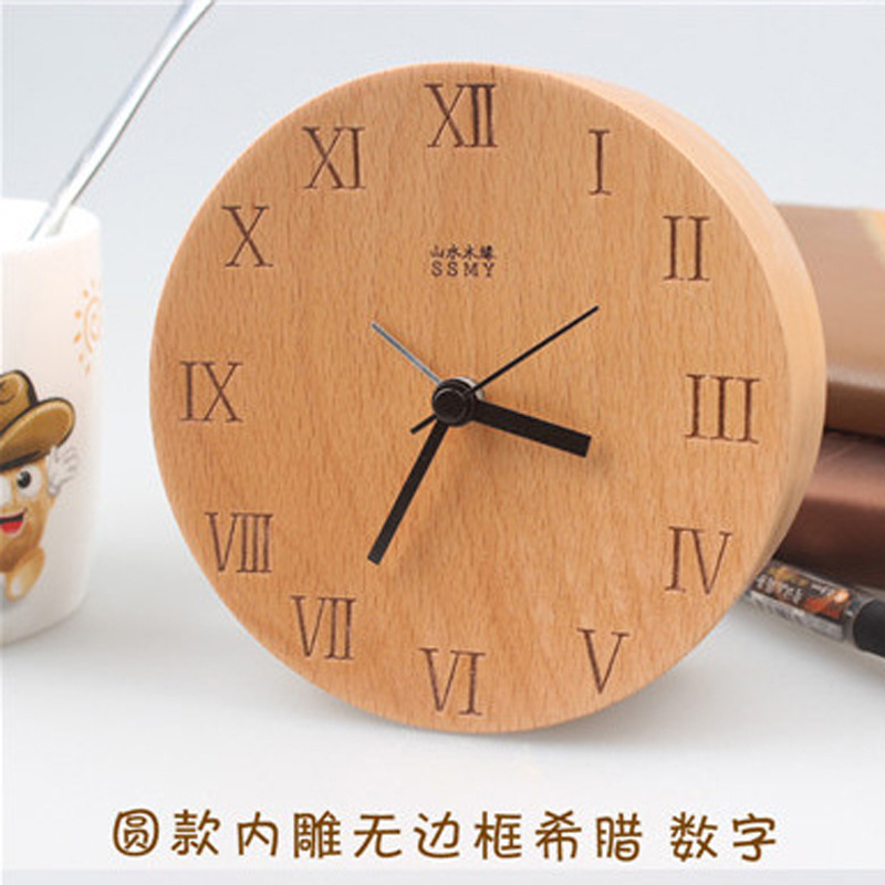 Picture of Beech Quiet Clock Solid Wood Watch Ornaments Living Room Modern Simple Log Cross-border Table Round Square