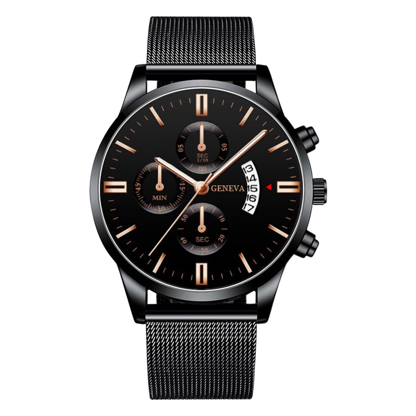 Foreign Trade Popular Cross-Border Fashion Three-Eye Calendar Men's Watch Men's Watch Stainless Steel Mesh Belt Milan Belt Manufacturer Wholesale