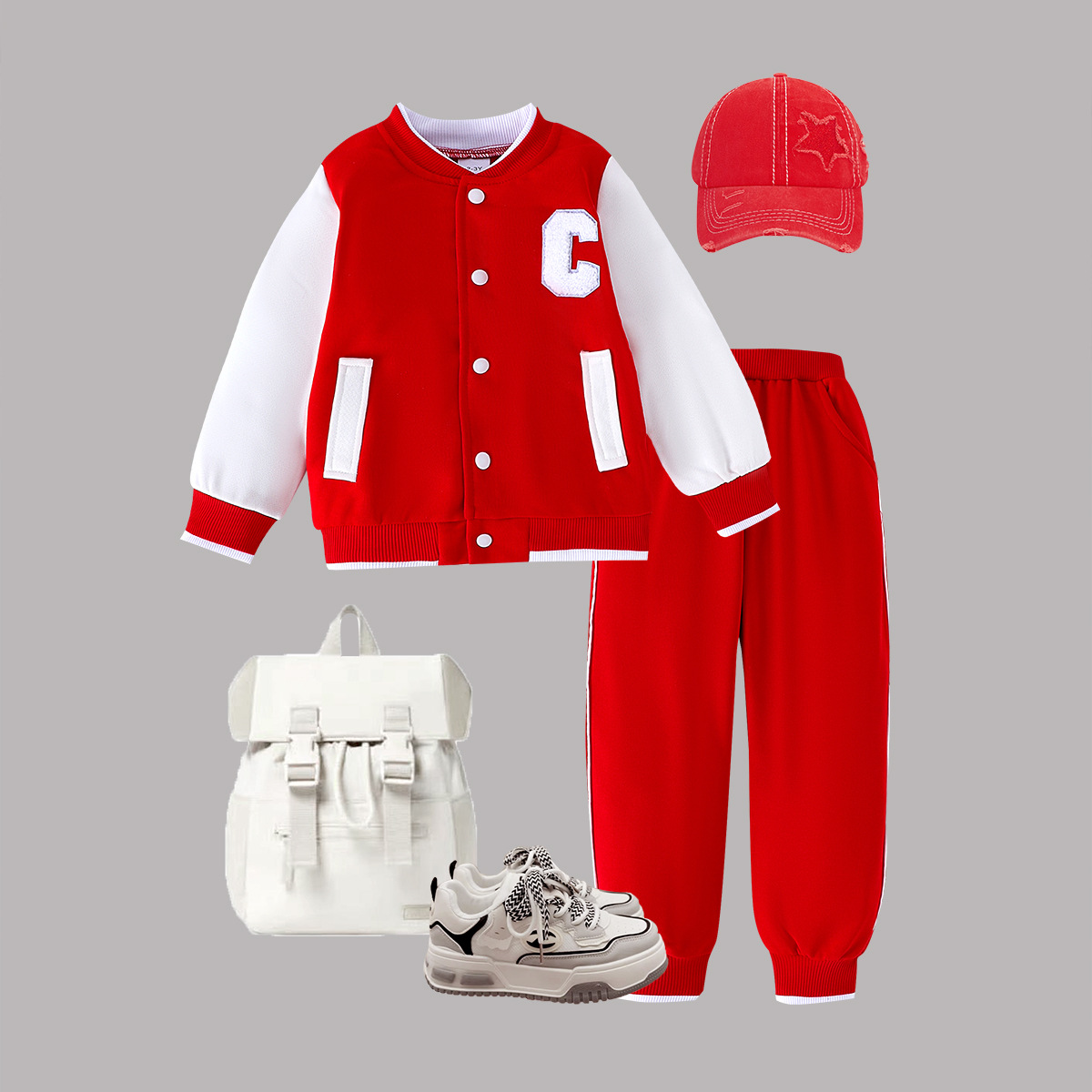 Amazon cross-border boys and girls red long sleeve baseball suit pants suit