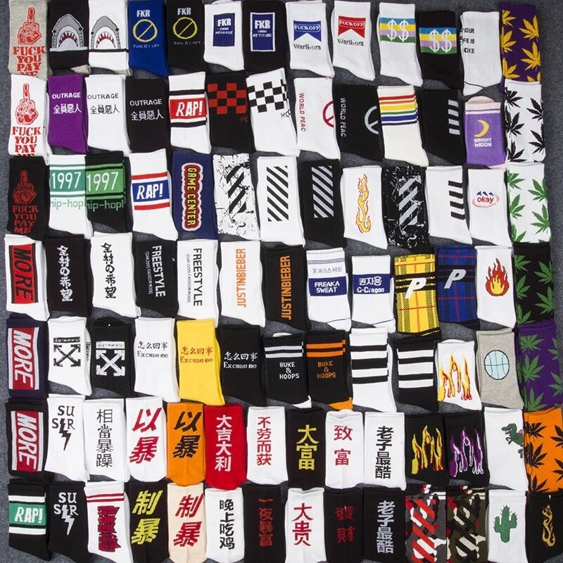 New fashion socks sweat-absorbent skateboard stockings men's hip-hop sports socks Korean version of Europe and the United States Street personality lovers popular