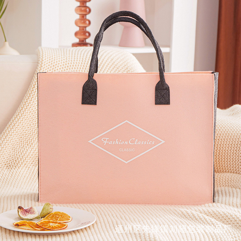 Picture of Simple solid color felt handbag holder environmental protection shopping letters all-match bag summer quilt four-piece packaging bag storage bag