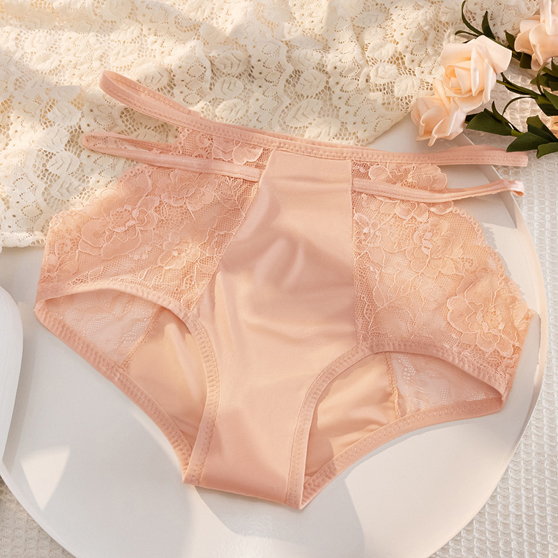 Picture of Women's sexy ice silk underwear plus size lace high waist abdomen pure mark leopard print breathable cotton crotch hip briefs