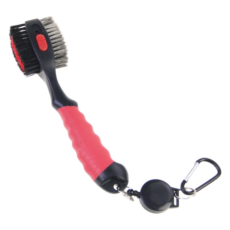 New golf cleaning brush multifunctional double-sided pole head brush wire brush nylon brush with retractable groove cleaning needle