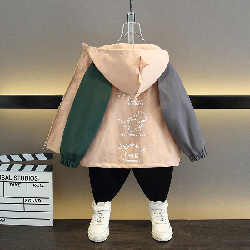 Children's Clothing Children's Spring and Autumn Coat 2025 Boys' Fashion Hooded Cartoon Dinosaur Top Jacket Baby Trendy Coat