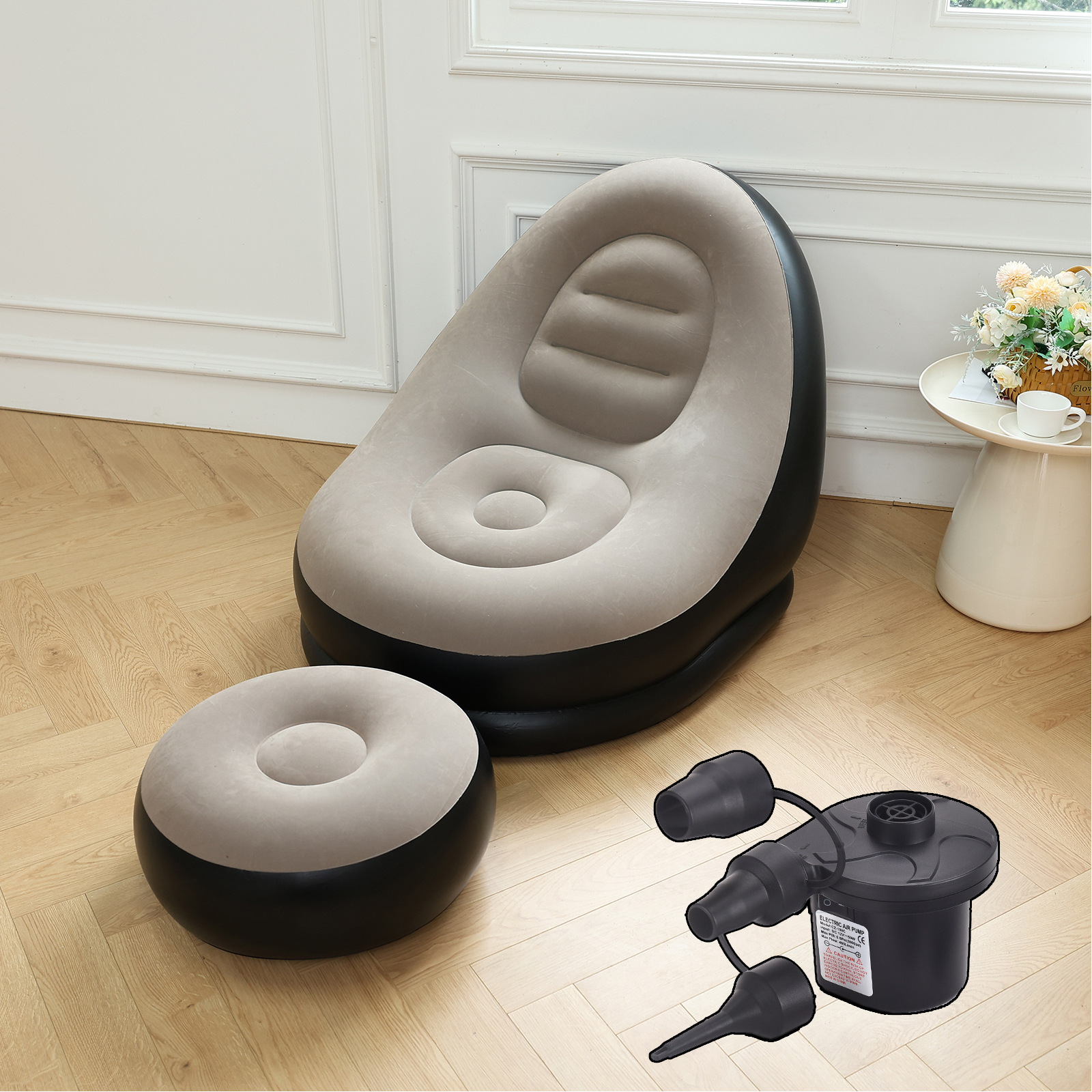 Picture of Adult Inflatable Lazy Sofa Two-piece Set with Pedal Macaron Flocking Sofa Recliner Leisure Inflatable Sofa